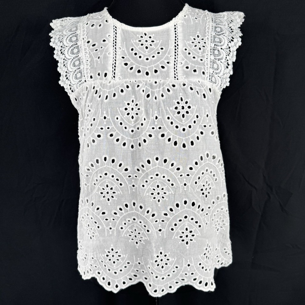 White Eyelet Lace Top S Cottage Boho Country Festival Romantic Dainty Feminine